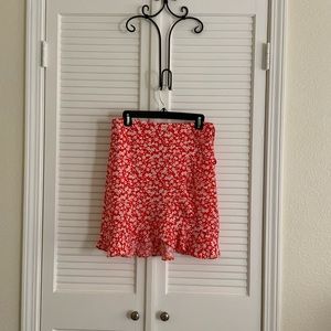 J.Crew Red floral ruffled skirt